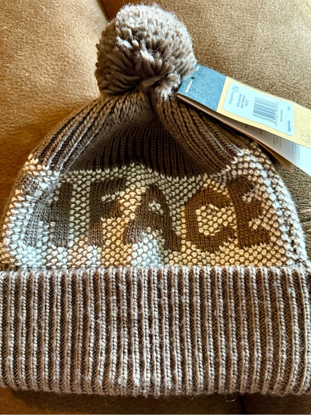 The North Face Brown & Cream Logo Pom Beanie